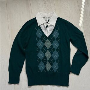 Fred David Dark Green Argyle V-Neck Sweater